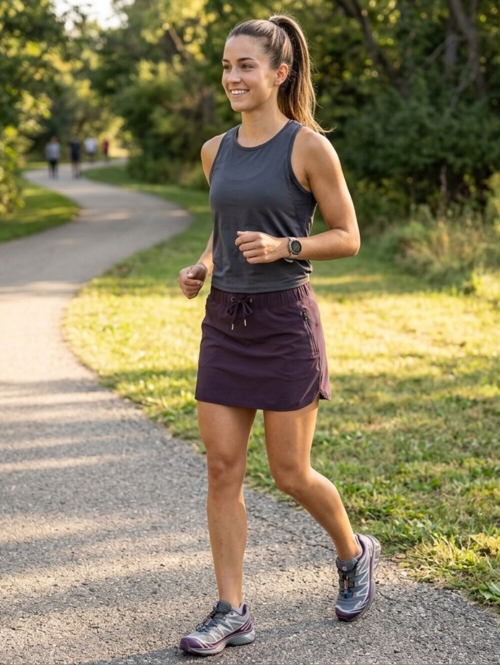 Athleta Womens Brown Soho Skort Size Medium Secure Pockets Zip Skirt Casual